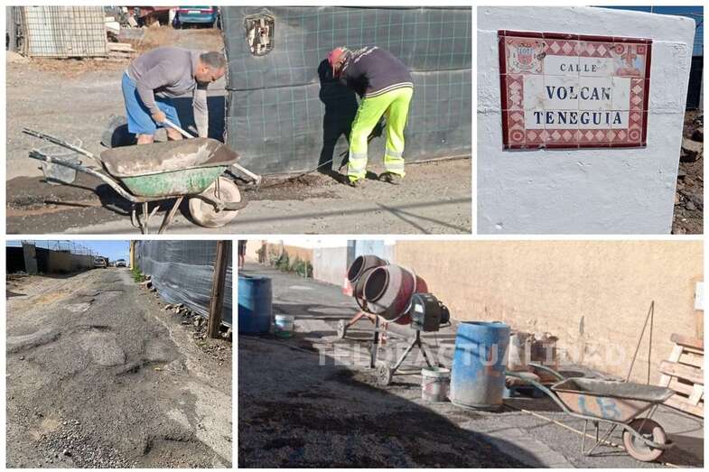 Imagen del estado de la calle de Volcán de Teneguía y de las obras de los vecinos/TA.